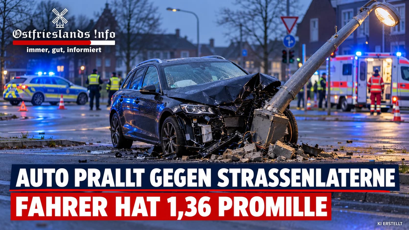Auto prallt in Emden gegen Straßenlaterne Fahrer hat 1,36 Promille
