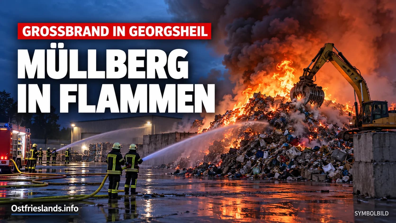 Großbrand in Georgsheil: Müllberg steht lichterloh in Flammen